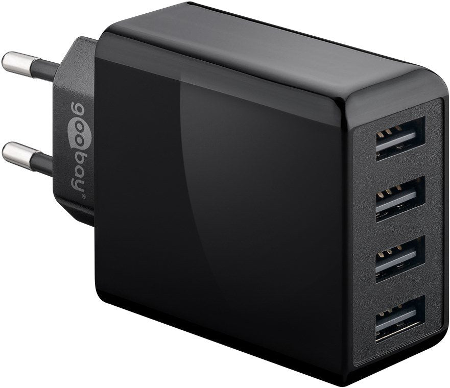 Goobay Cargador Pared Usb A 4 Tomas Negro Usb 3a, 30w