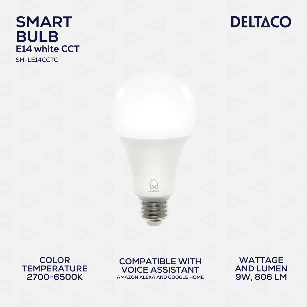 Deltaco Smart Home Sh-Le27cctc Led Bulb, E27, 9w, Wifi, Adjustable, 2700k-6500k