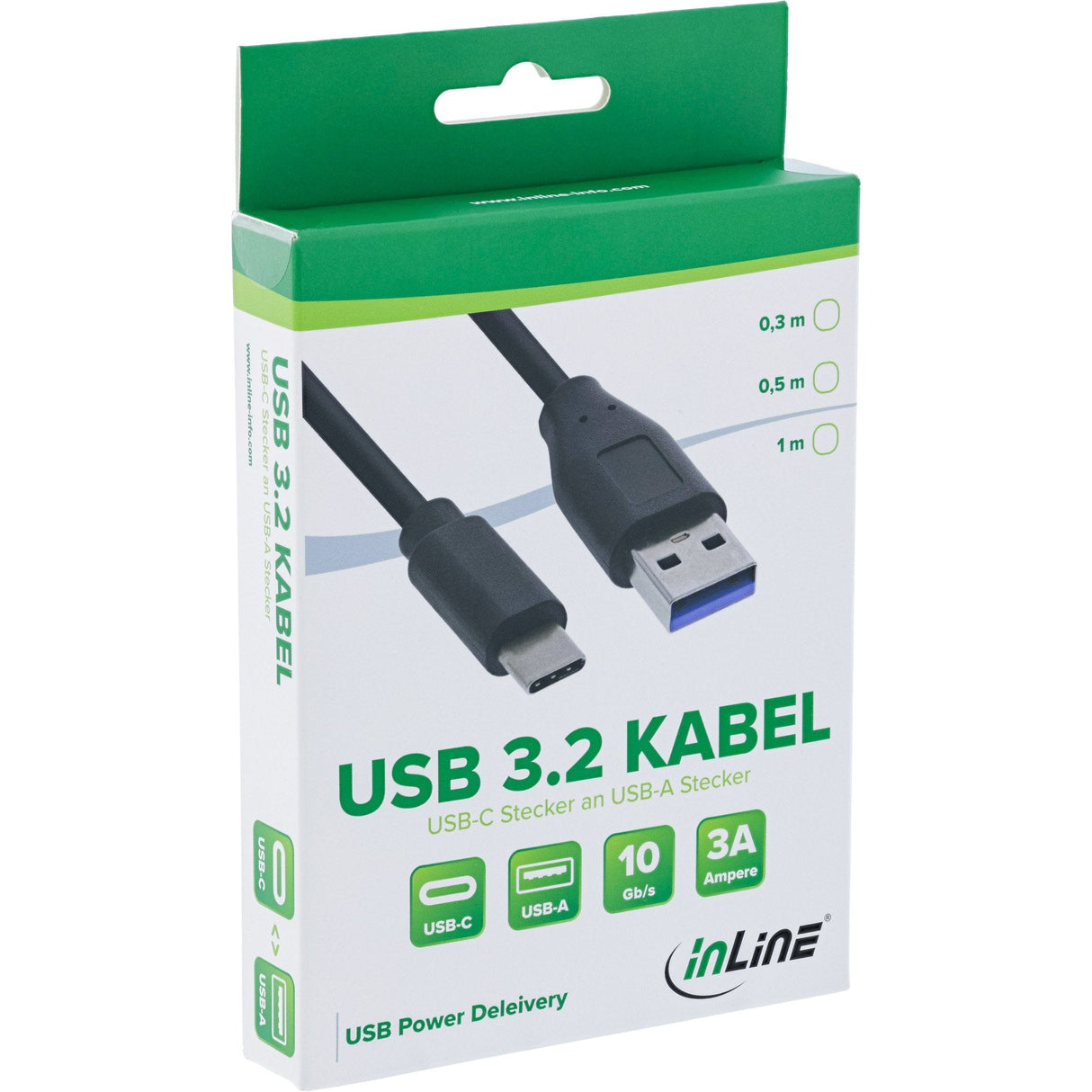 Cable Inline Usb 3.2, Tipo C Macho A A Macho, Negro, 0,3 M