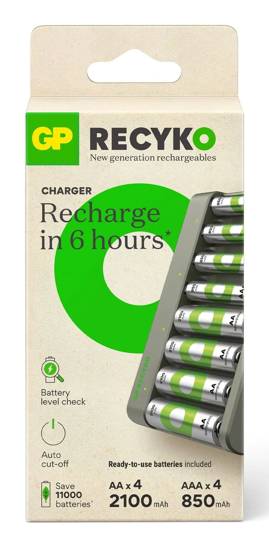Cargador Gp Recyko E821 De 8 Celdas Redondas + 4xaa 2100mah/ 4xaa 850mah