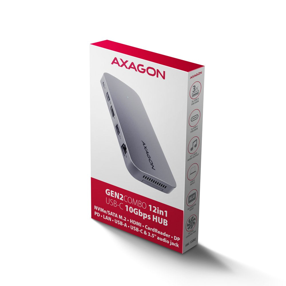 Hub Axagon Hmc-12gm2 Base Para Portátil Y Replicador De Puertos Alámbrico Rog Xg Mobile + Usb Type-C Gris
