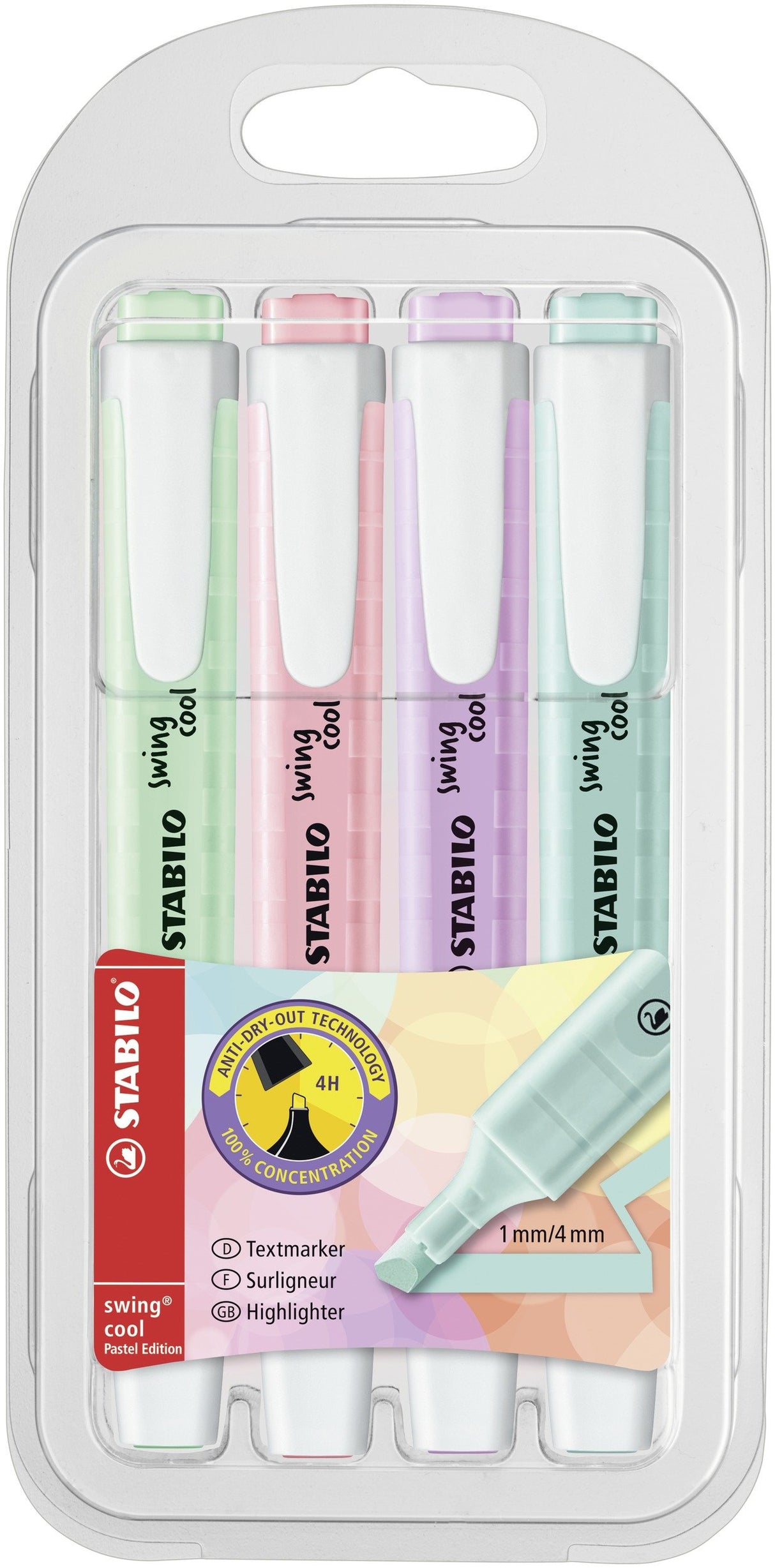 EAN 4006381527422 - STABILO swing cool Pastel marcador 4 pieza(s) Punta de cincel Azul, Verde, Rosa, Púrpura imagen 1