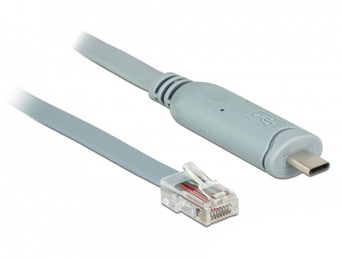Delock Adaptador Usb 2.0 Tipo-C Macho > 1 X Serial Rs-232 Rj45 Macho 1,0 M Gris