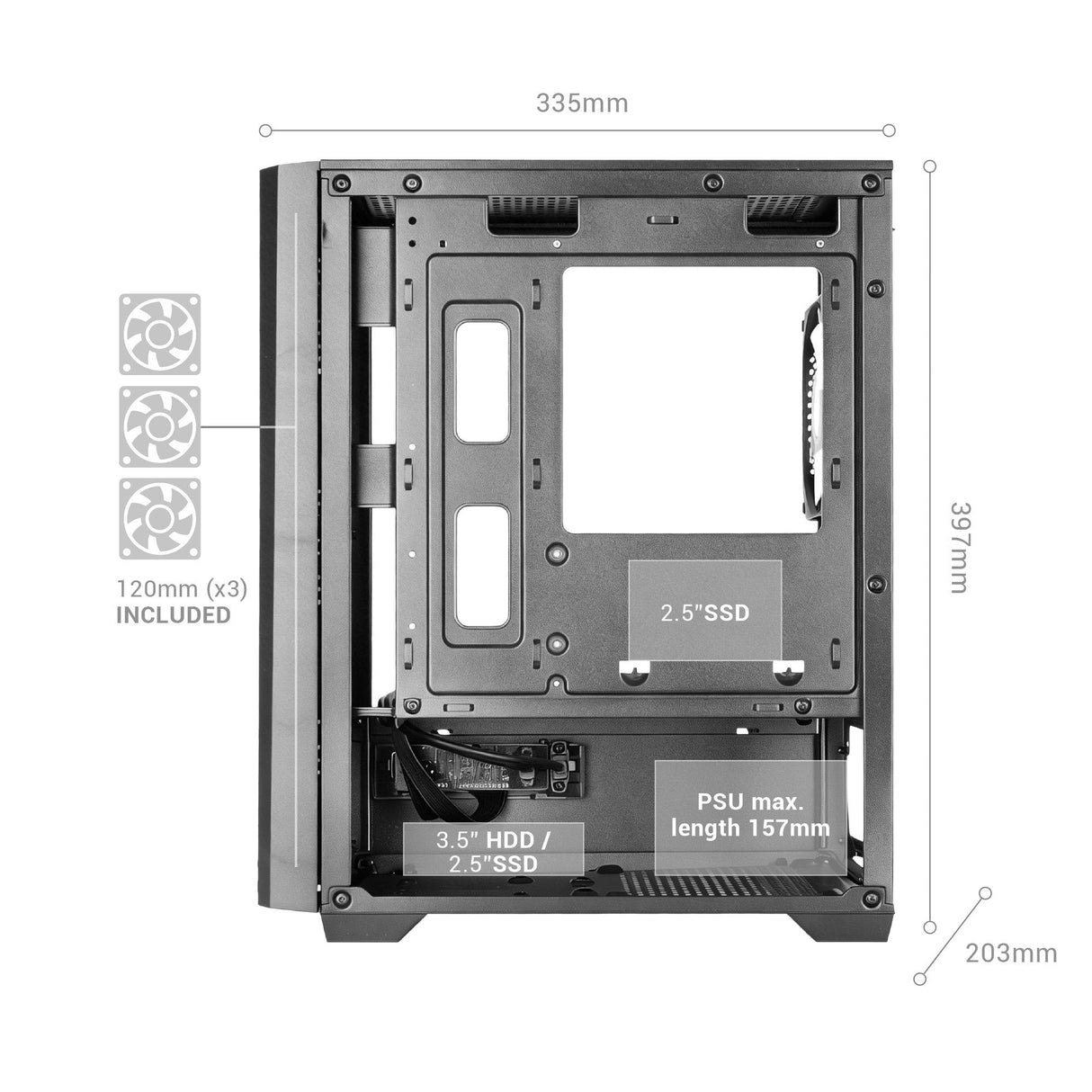 Caja Pc Microatx Mars Gaming Mc-Vector Gpu Max 282mm Cristal Templado Mesh Argb Usb-C Negra
