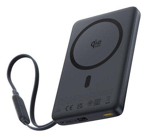Picogo Am52 Qi2.2 Slim Magnetic Power Bank With Built-In Cable 10000mah 45w Cosmic Black