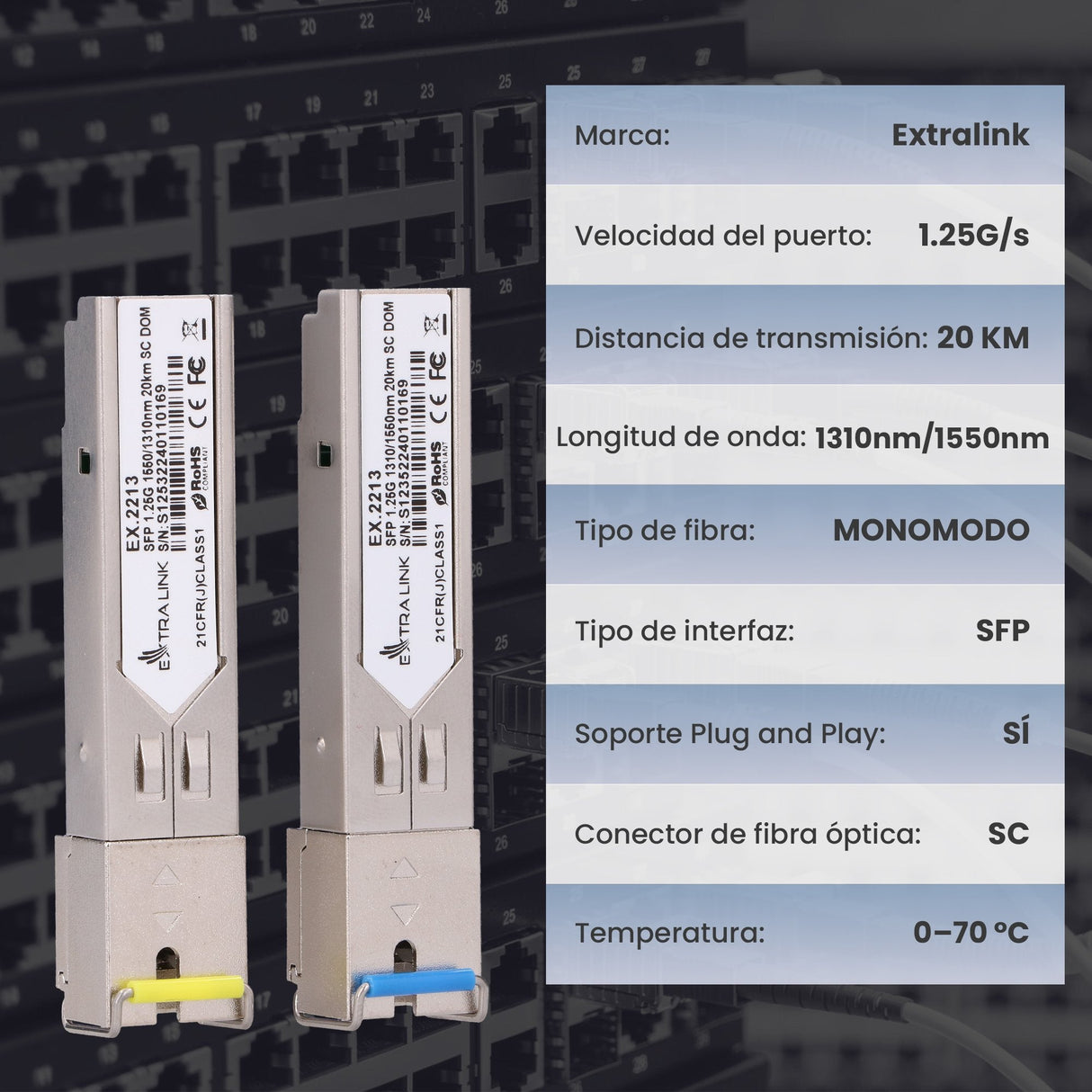 Extralink Sfp 1.25g Sfp Wdm Módulo 1,25gbps, 1310/1550nm, Single Mode, 20km, Sc, Dom, Pair