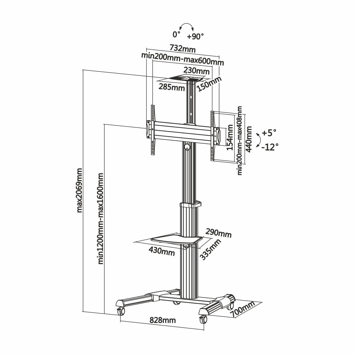 Aisens Soporte De Suelo Para Tv De 37" A 70" Vesa 600x400 Máx. 50kg