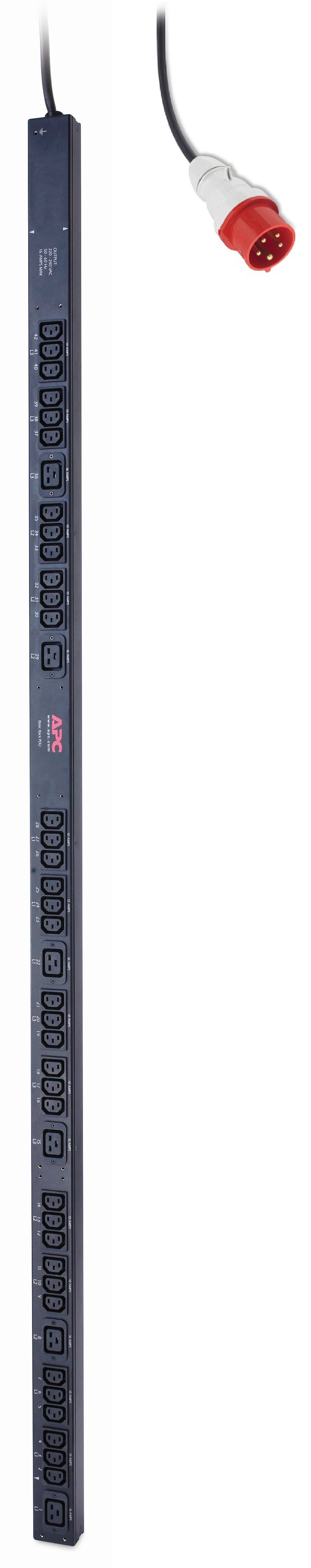 Apc Basic Rack Pdu Zero U Unidad De Distribución De Potencia (Montaje En Bastidor) Ca 230/400 V Trifásico Input: Iec 60309 16a Conectores De Salida: 42 (Power Iec 60320 C13 Iec 60320 C19) 0u Negro Para P/N: Smx1500rmncus Srt1000rmxli Sr