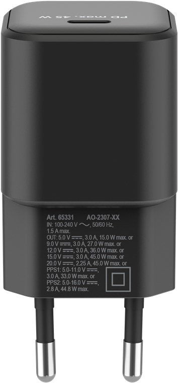 Cargador  45w Usb 1 Puert. Usb-C Negro Gan Pd Salida Lateral Tamaño Nano Goobay