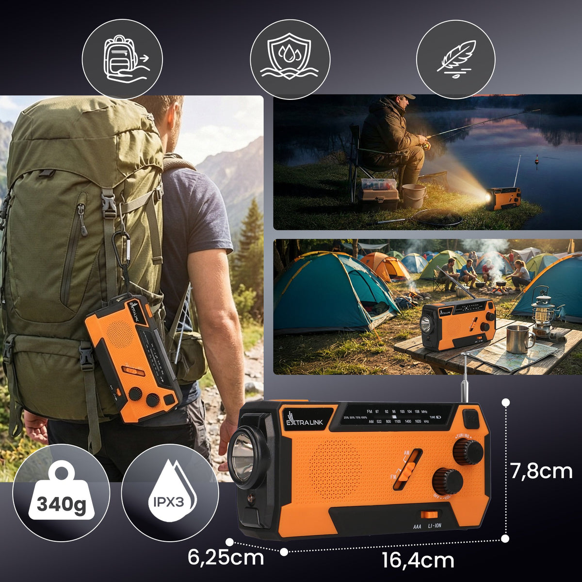 EAN 5904960293746 - Extralink RADIO AWARYJNE SOLARNE Z KORBKA DYNAMO POWERBANK 4000MAH Z LATARKA SOS SR-4000 Portátil Analógi imagen 30