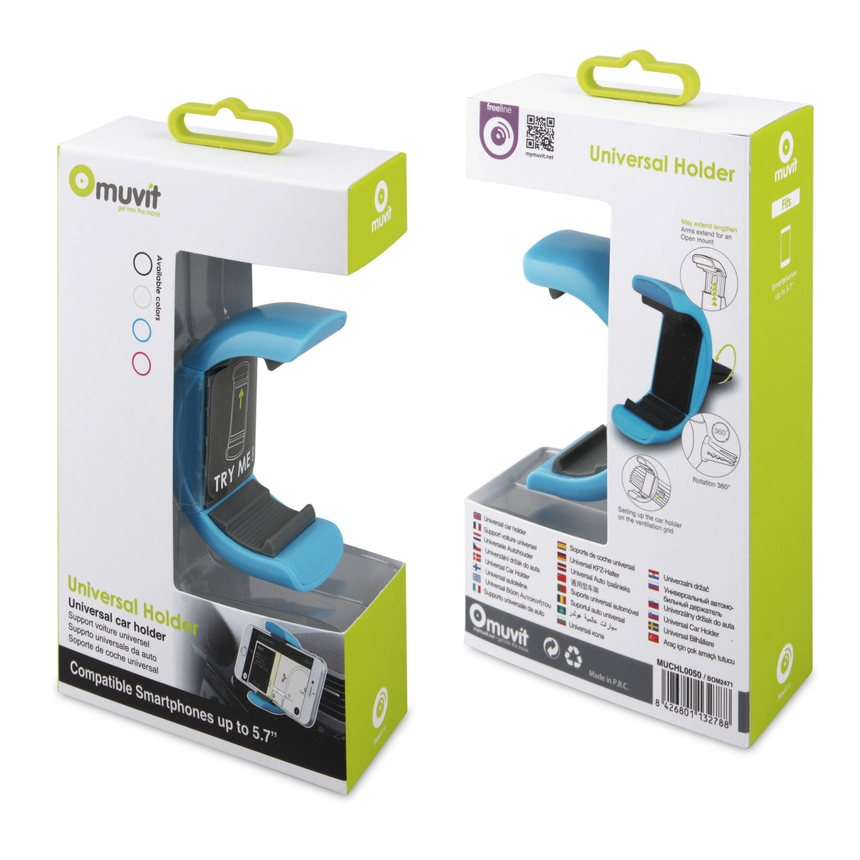 Muvit Muchl0050 Azul Soporte De Coche Universal Para Móvil Hasta 5.7''