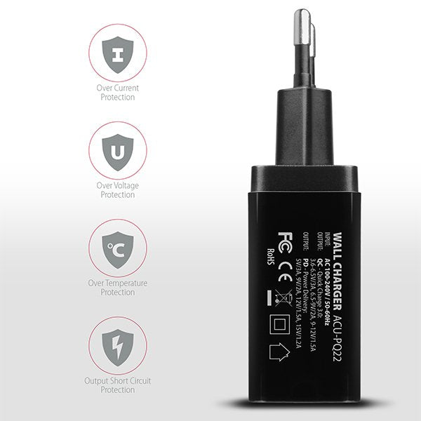 Cargador De Red Axagon Acu-Pq22, Pd Y Quick, 2x Puertos Qc3.0 / Afc / Fcp + Pd Tipo-C, 22w