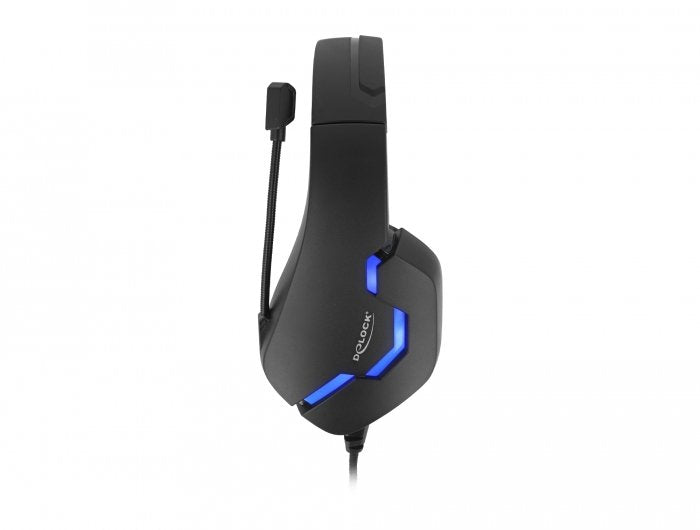 Delock 27182 Auriculares Sobre La Oreja Para Juegos Con Conector Estéreo De 3,5 Mm Y Luz Led Azul Para Pc, Portátil Y Consolas De Juegos