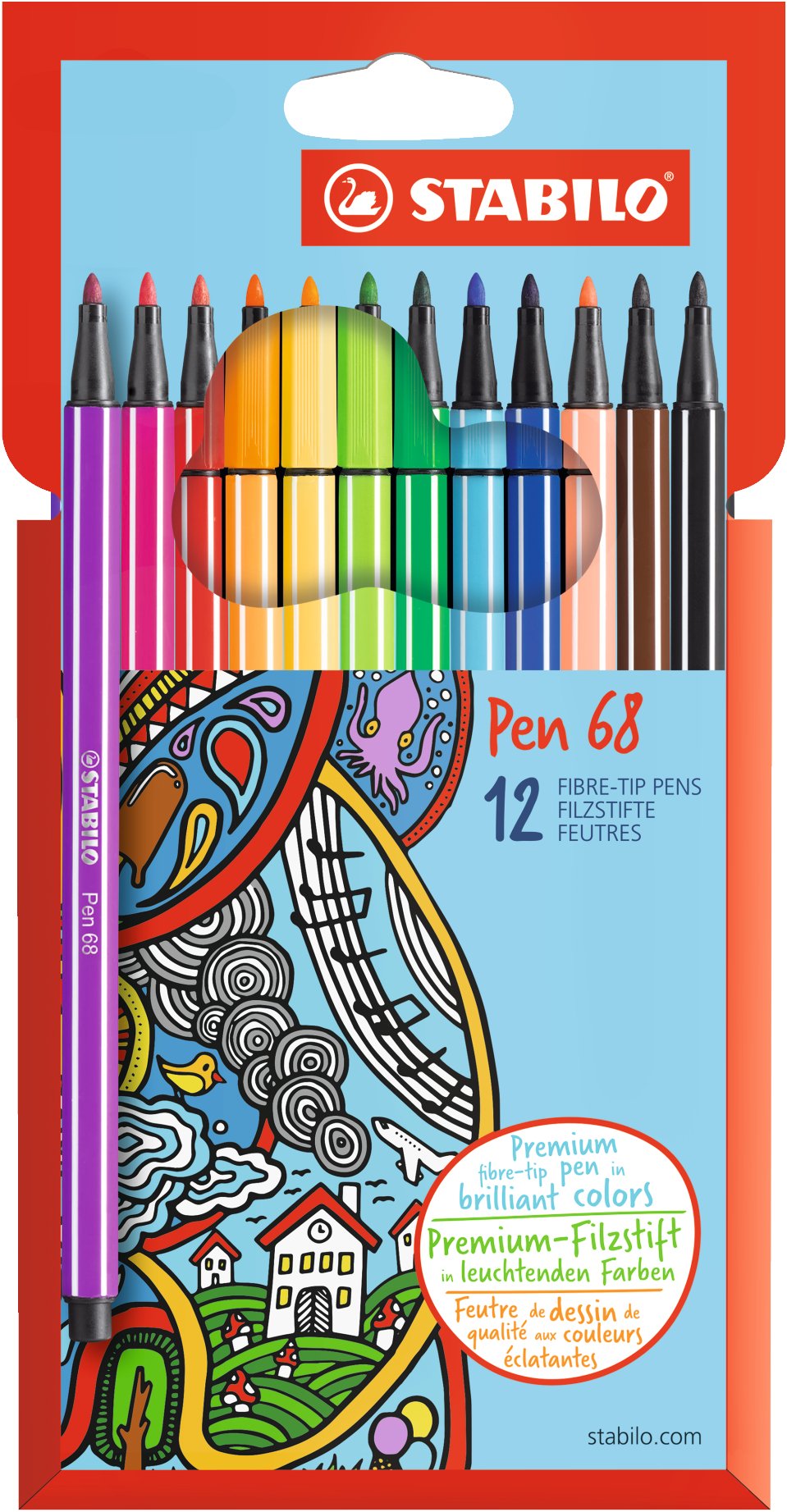 Stabilo Pen 68 - Rotulador - Mixto Colores - Tinta A Base De Agua - 1 Mm - Medio (Paquete De 12)