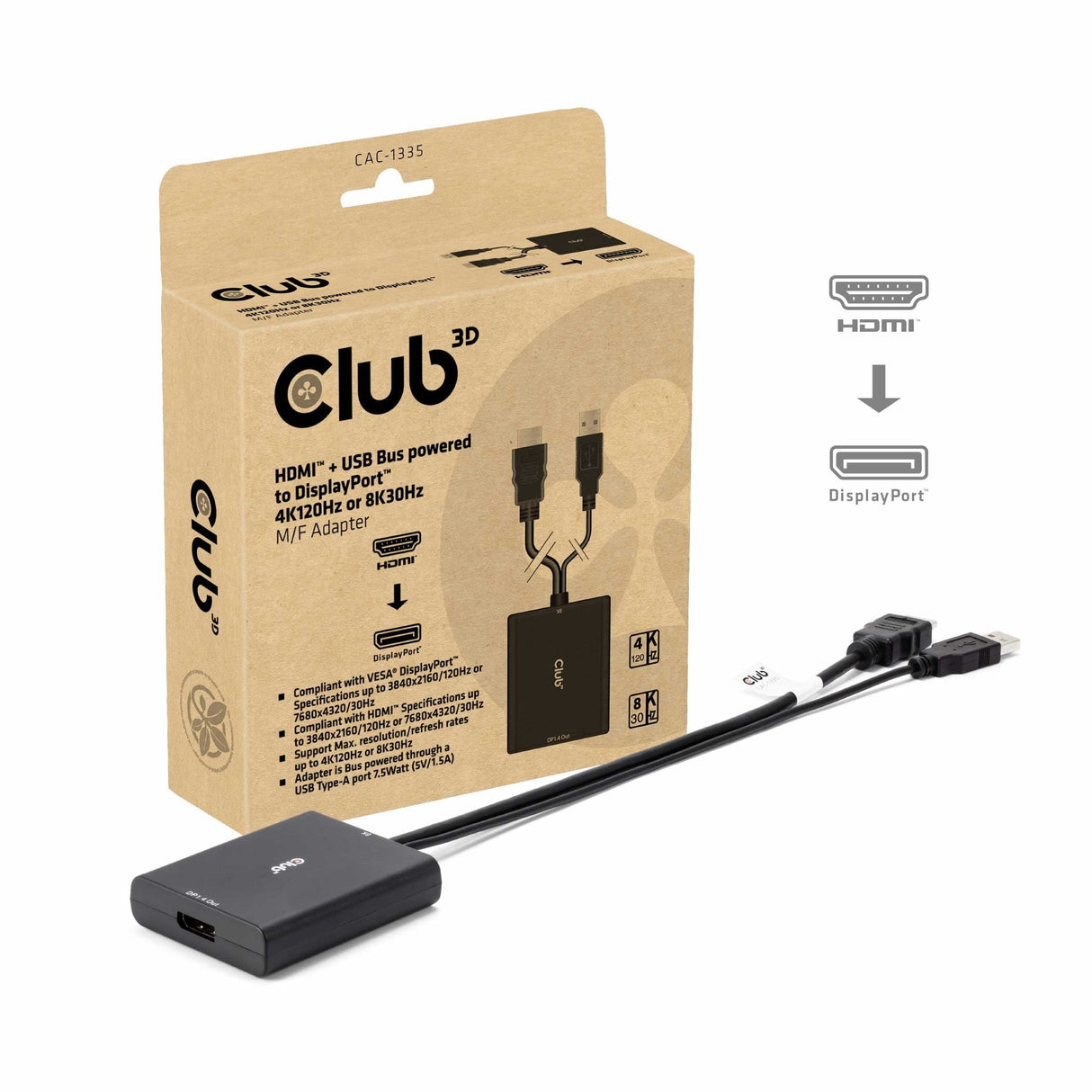 EAN 8719214472498 - CLUB3D CAC-1335 adaptador de cable de vídeo 1 m HDMI + USB DisplayPort imagen 5