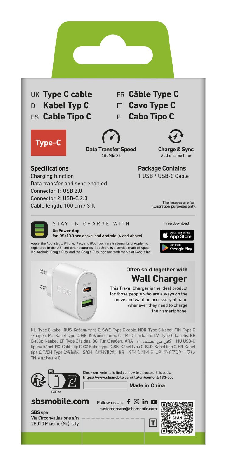 Sbs Usb Zu Usb-C Kabel 1m Weiá