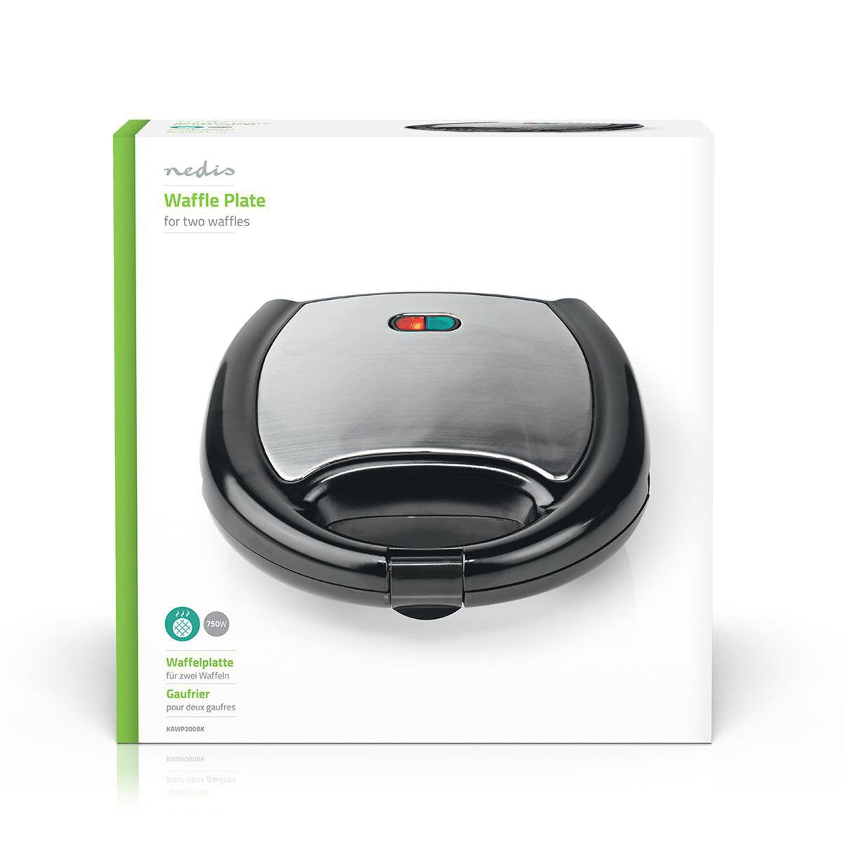 EAN 5412810319138 - Nedis KAWP200BK gofrera 2 barquillo(s) 750 W Negro, Plata imagen 4
