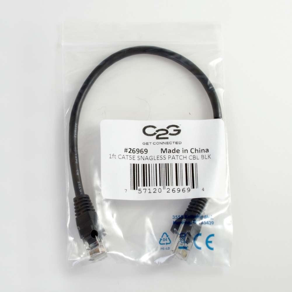 C2g Cat5e Booted Unshielded (Utp) Network Patch Cable Cable De Interconexión Rj-45 (M) A Rj-45 (M) 2 M Utp Cat 5e Moldeado Sin Enganches Trenzado Negro