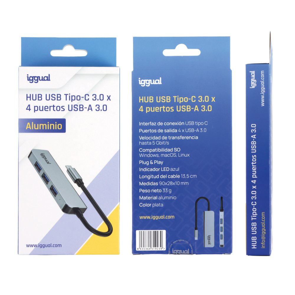 EAN 8435364319239 - iggual IGG319239 hub de interfaz USB 3.2 Gen 1 (3.1 Gen 1) Type-C 5000 Mbit/s Plata imagen 17