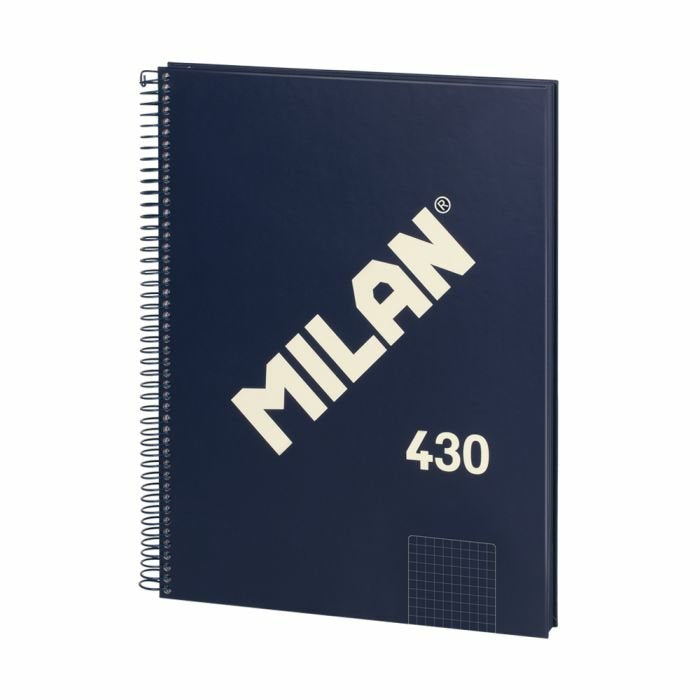 Milan Cuaderno Espiral Formato A4 Cuadricula 5x5mm - 80 Hojas De 95 Gr/M2 - Microperforado, 4 Taladros - Color Azul