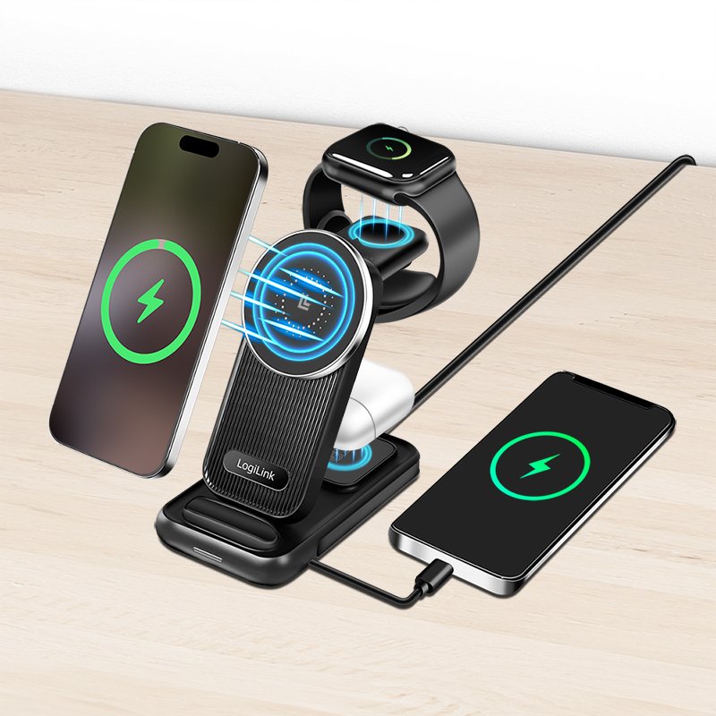 Logilink Wireless Table Charger, 4 In 1, 15w