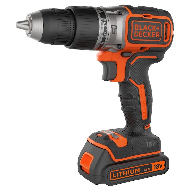 Taladro Percutor Inalámbrico Black+Decker Bl188k, 18 Voltios Negro/Naranja, Batería Li-Ion 1,5 Ah Bl188k-Qw