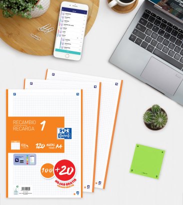 Oxford Recambio 100h + 20h Gratis 4 Taladros A4 90gr 5x5 1 Banda Naranja