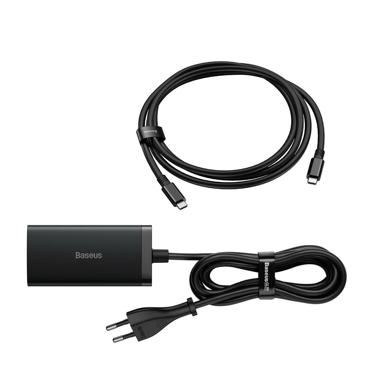 Baseus Hub Gan5 Pro Fast Charger C+C+U+Hdmi With Power Cable 1.5m + Type-C To Type-C Cable (1m, 100w, 40gb/S), Black Eu (Ccgp110201)