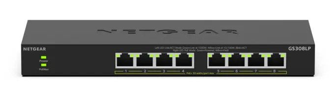 Netgear Gs308lp, Switch Negro, Switch Poe+ Con 8 Puertos Gs308lp-100eus