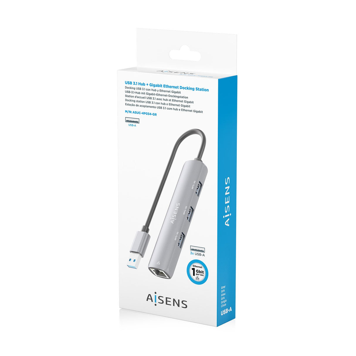 EAN 8435739903964 - AISENS ASUC-4P034-GR base para portátil y replicador de puertos Alámbrico USB 3.2 Gen 1 (3.1 Gen 1) Type- imagen 8
