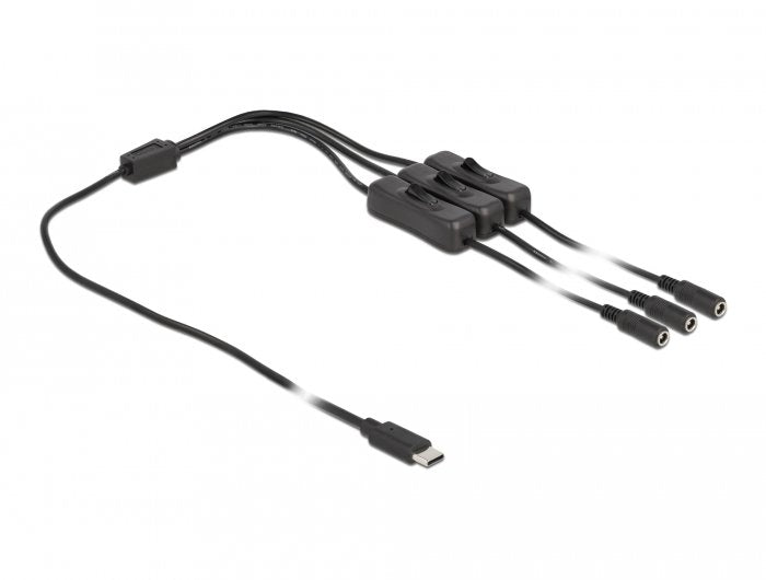 Delock Cable Usb Type-C Stecker Zu 3 X Dc 5,5 X 2,1 Mm Buchse Mit Schalter 1 M