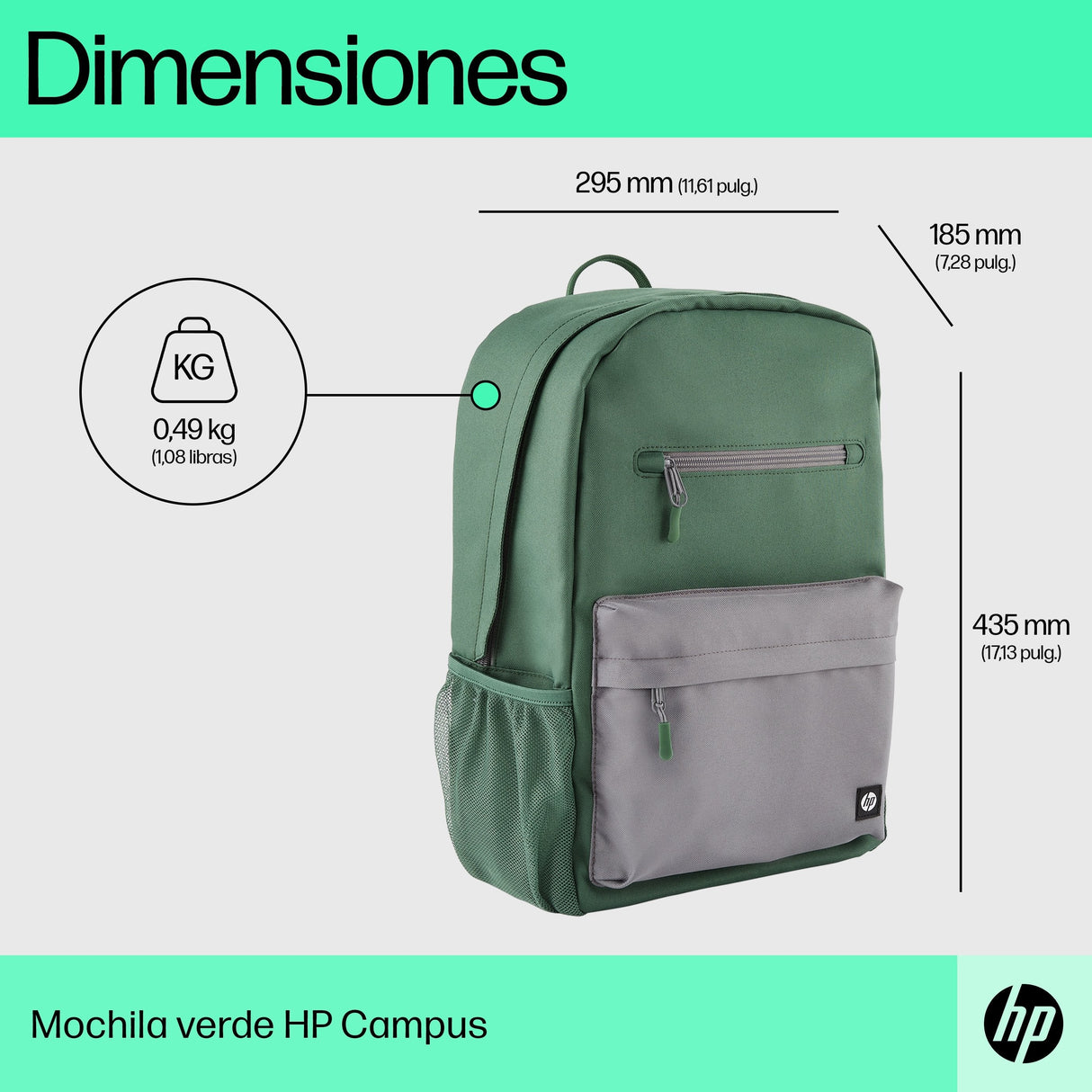 EAN 0197192487617 - HP Campus Green Backpack mochila Mochila informal Verde, Gris Poliéster, Poliespuma imagen 4