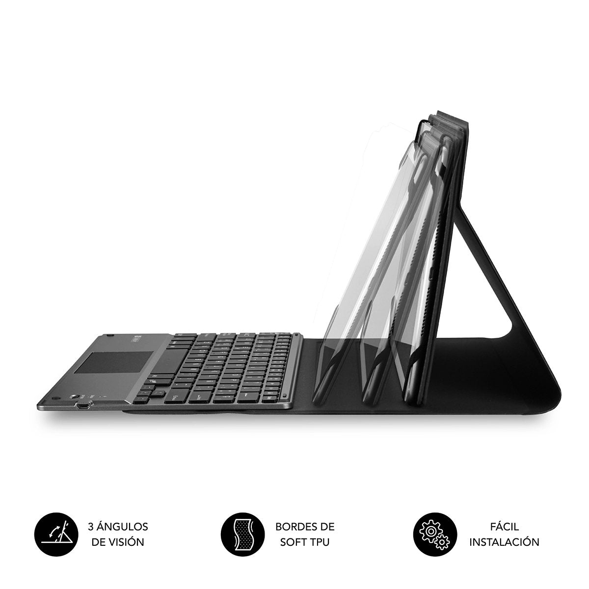 Funda Con Teclado Subblim Keytab Pro Bluetooth Touchpad Para Tablets De 10.1'-10.8' Negra