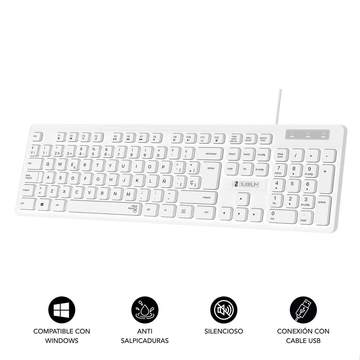 Teclado Subblim Business Slim Silencioso Blanco