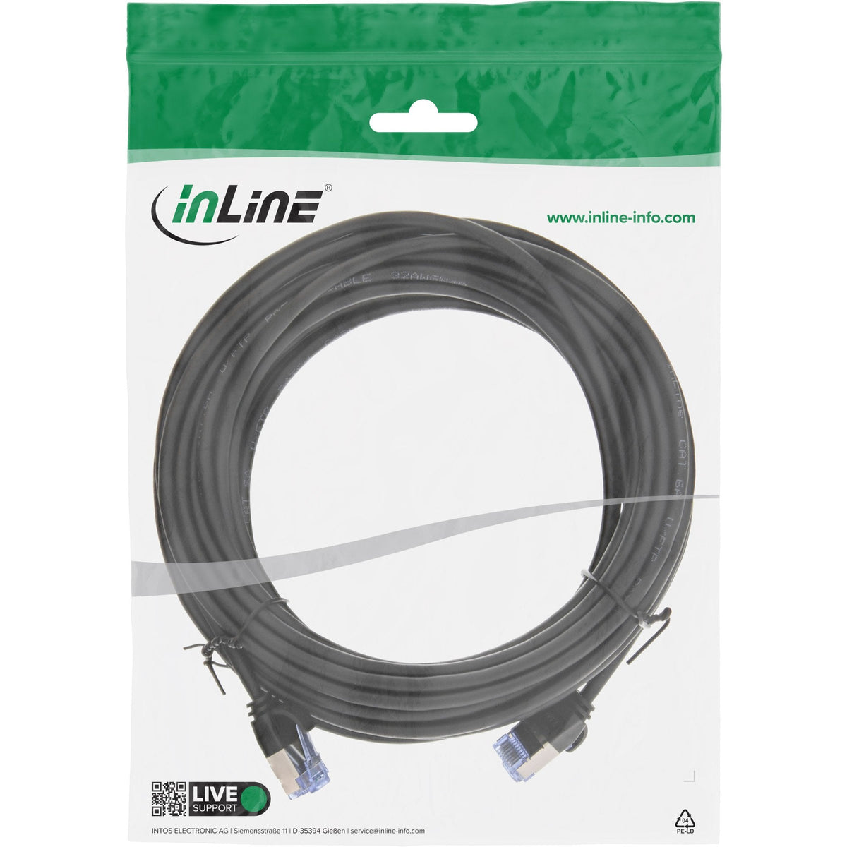 Cable De Red Inline Slim Redondo U/Ftp Cat.6a Negro 10m
