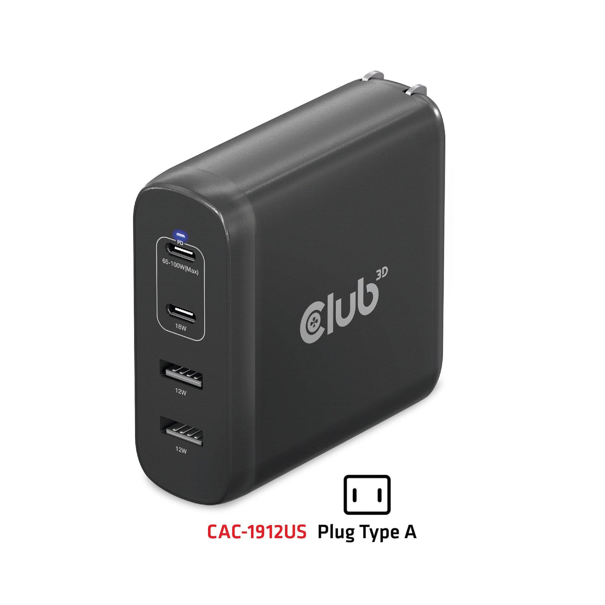 Club3d Cargador 2xusb Typ C, 2xusb Typ A, Pd 100w Retail