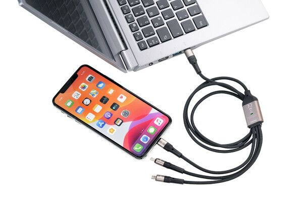 Troika Dreizack Pro Cable Usb 1,2 M Usb C Usb C/Micro Usb-A/Lightning Negro, Gris