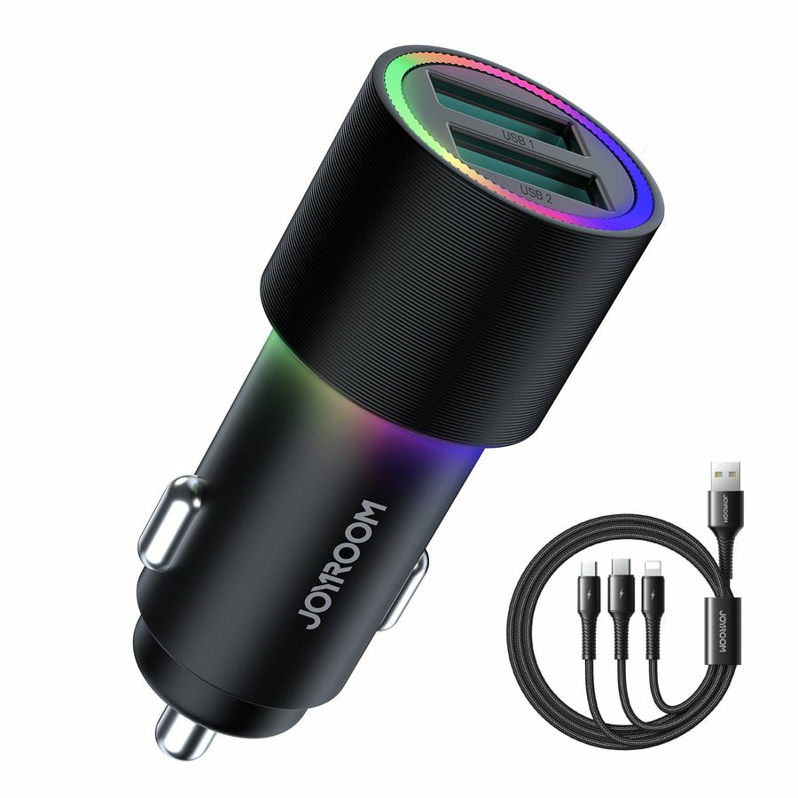 Joyroom Car Charger U+U, 24w, Led Light, Black (Jr-Cl10)