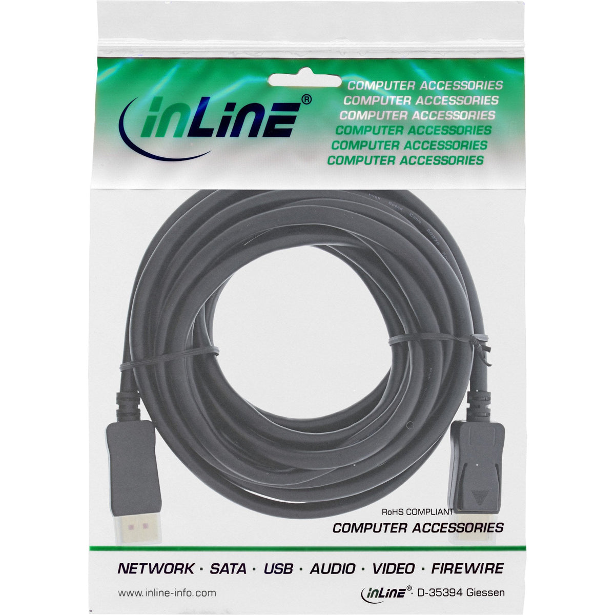 Cable Inline Displayport 1.4 Activo, 8k4k, Negro, Dorado, 7,5 M