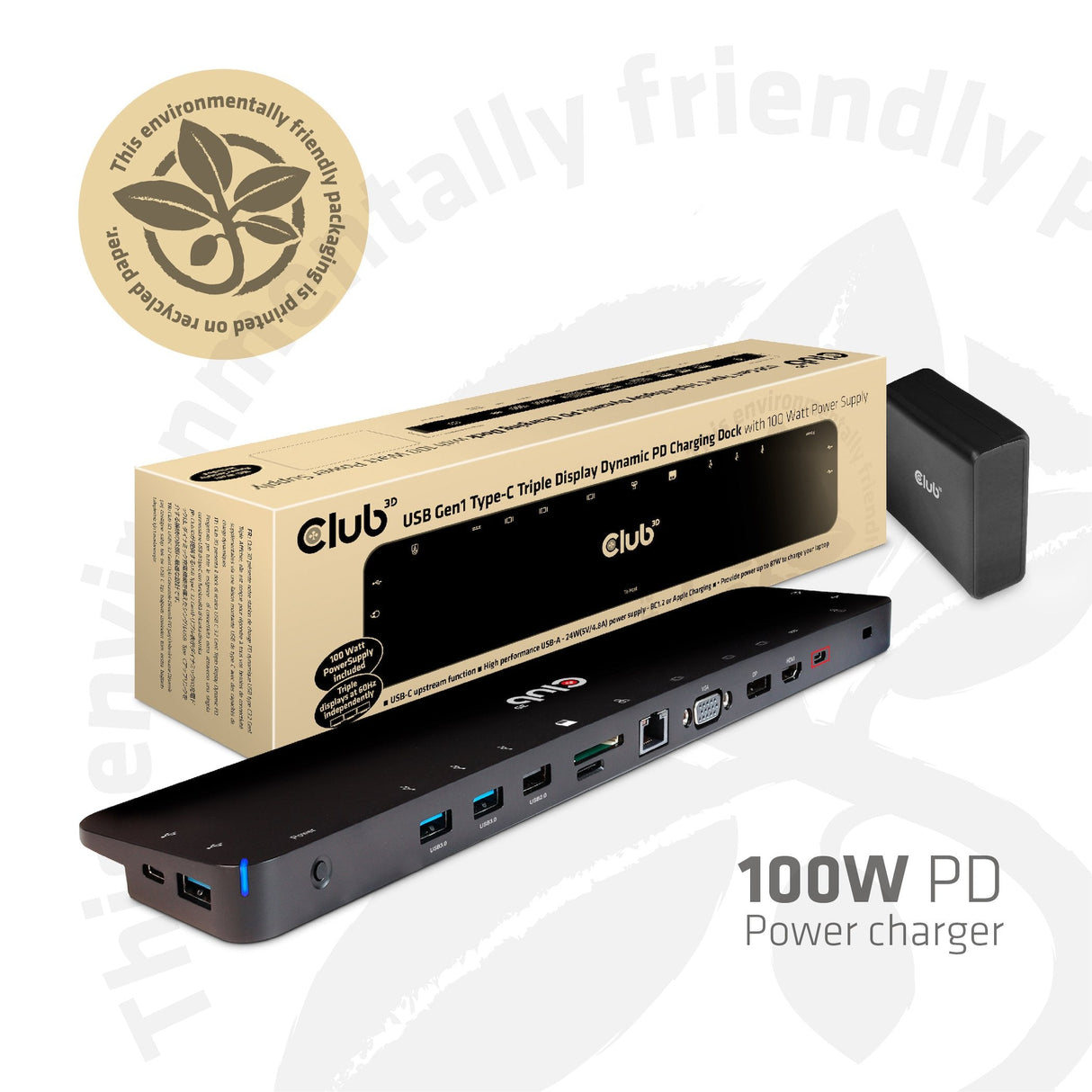 Docking Station Club3d Usb-C 3.2 -> 7xusb / Dp / Hdmi / Lan / Audio 100w Retail