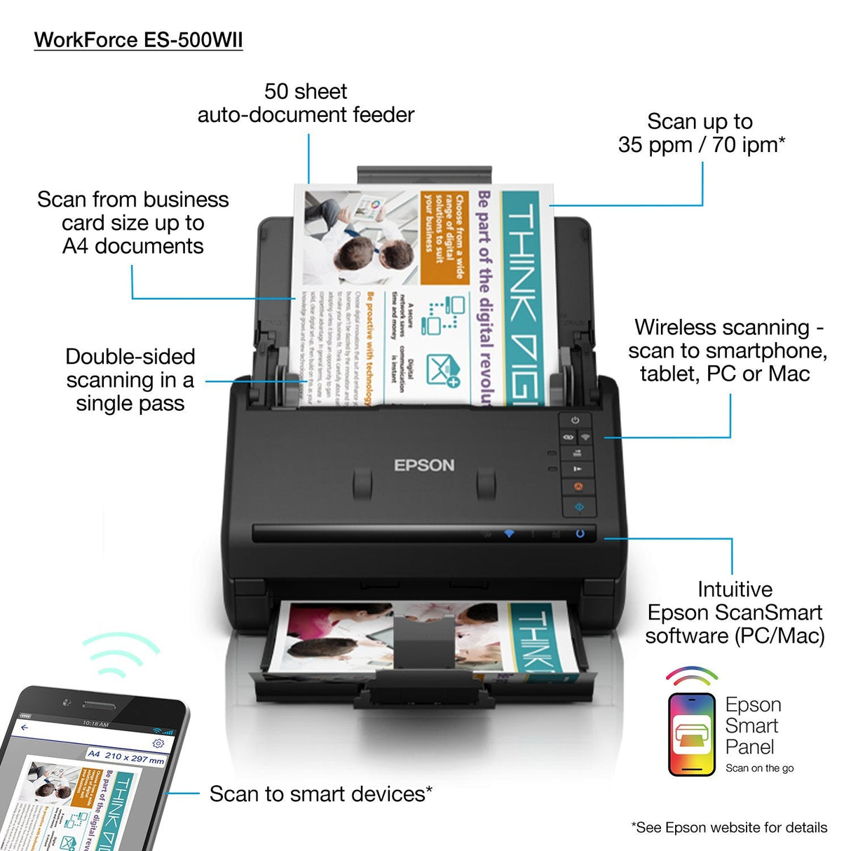 Epson Escaner Vertical Workforce Es-500wii