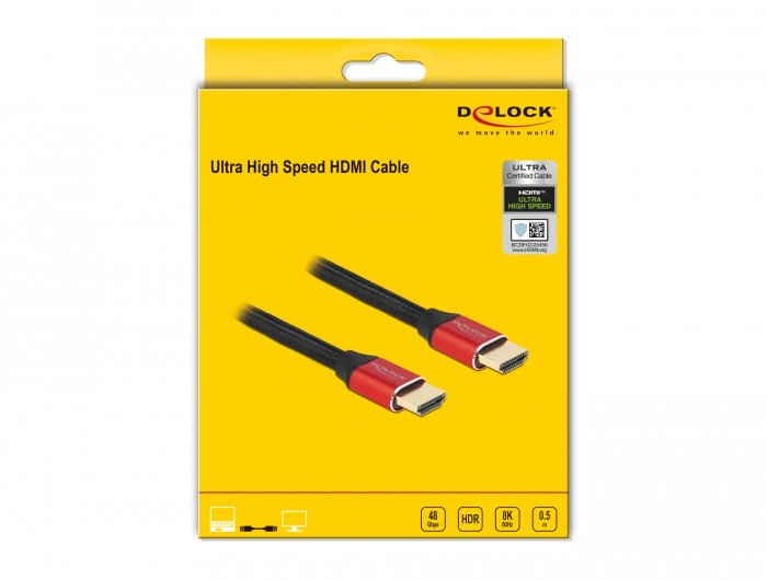 Delock 85772 Cable Hdmi 48 Gbps 8k 60 Hz Rojo 0,5 M Certificado