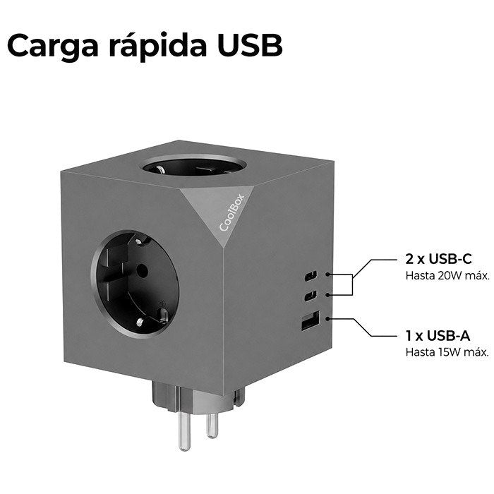 Base 3 Enchufes Cubo Con Carga Usb