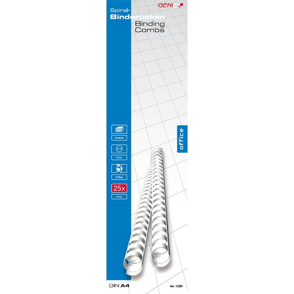 Genie Spiralbinderücken 12mm Blanco 25 Mk