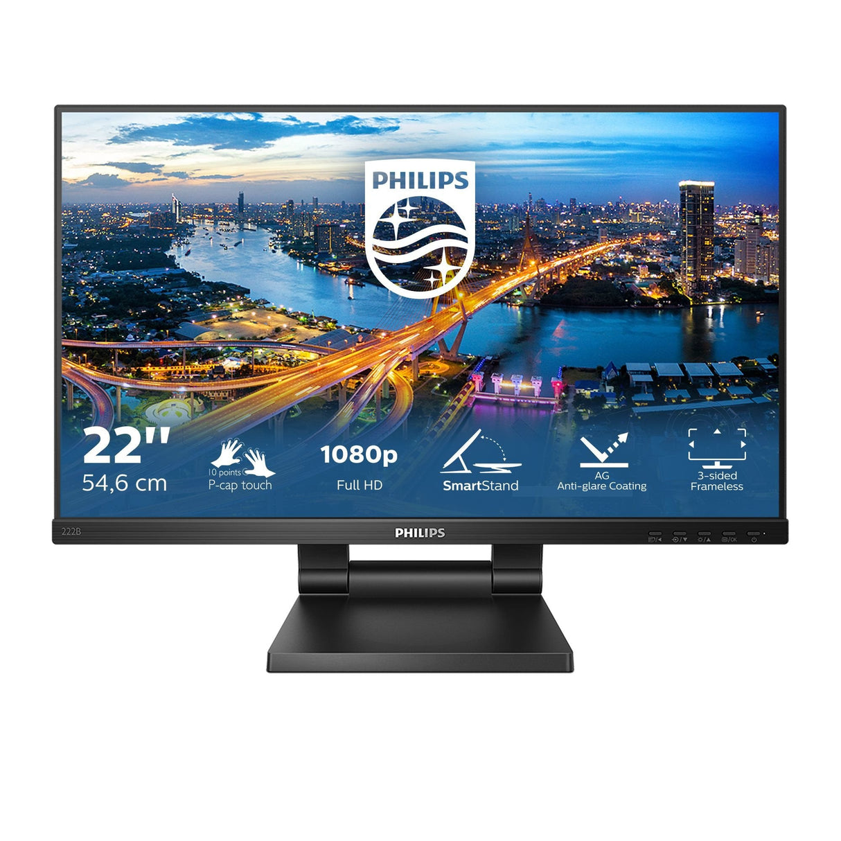 Monitor Philips 222b1tc 00 21.5" 16:9 Ips Fhd 60hz 250cd M2 D-Sub Hdmi Dp 1xusb-B 3x Usb 3.2