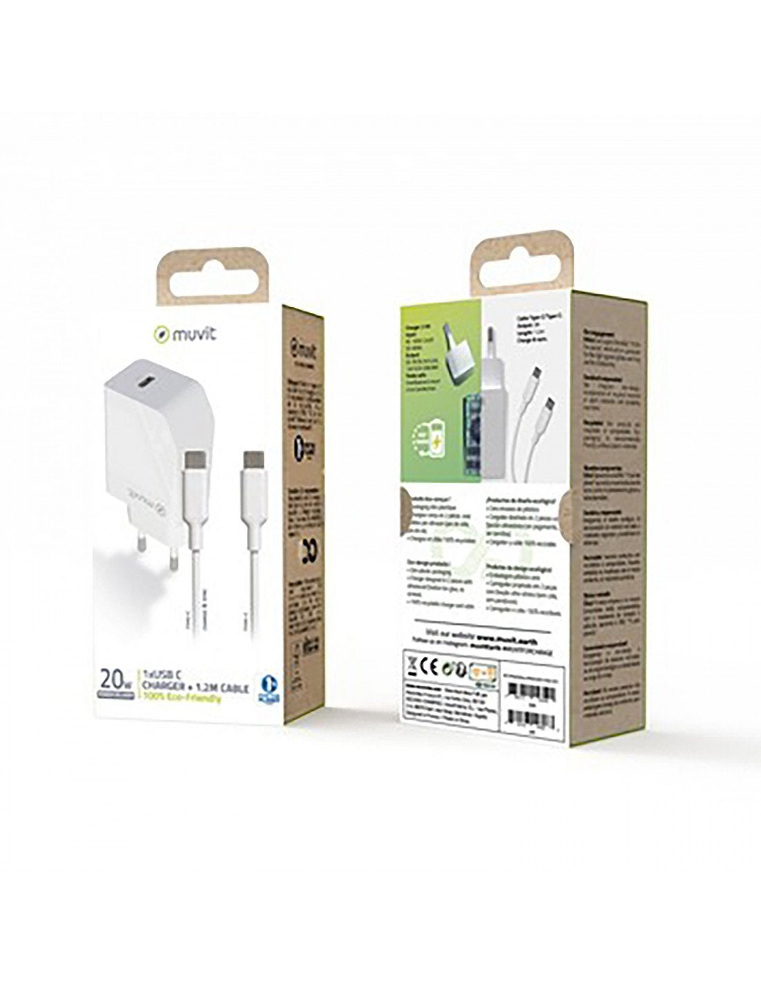 Cargador De Pared Muvit For Change Mcpak0044 1xusb Tipo-C + Cable Usb Tipo-C 20w