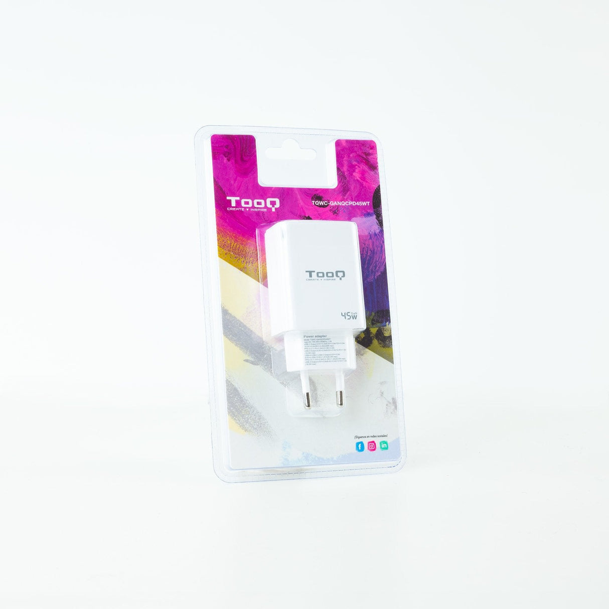 Tooq Cargador De Pared Gan Usb-C/Pd + Usb-A/Qc 45w - Blanco