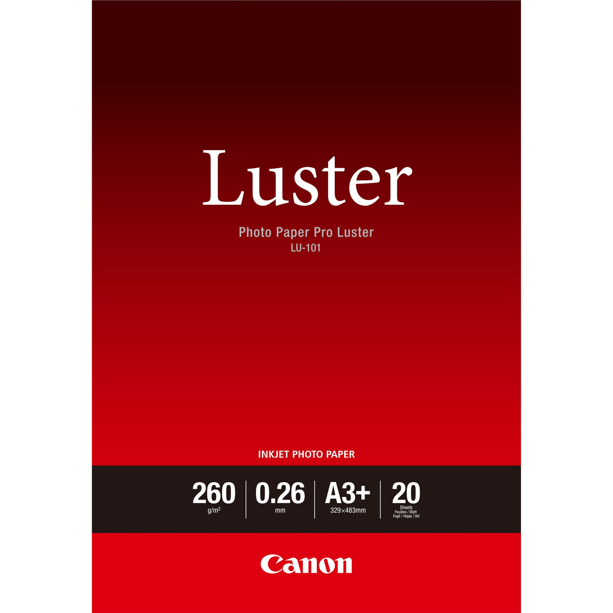 Canon Photo Paper Pro Luster Lu-101brillo260 Micronesa3 Plus (329 X 423 Mm)260 G/M20 Hoja(S) Papel Fotogrfico Brillantepara Pixma Pro-1, Pro-10, Pro-100