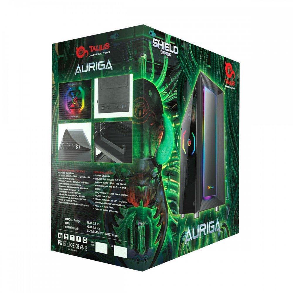Caja Pc Talius Atx Gaming Auriga Cristal Templado Usb 3.0