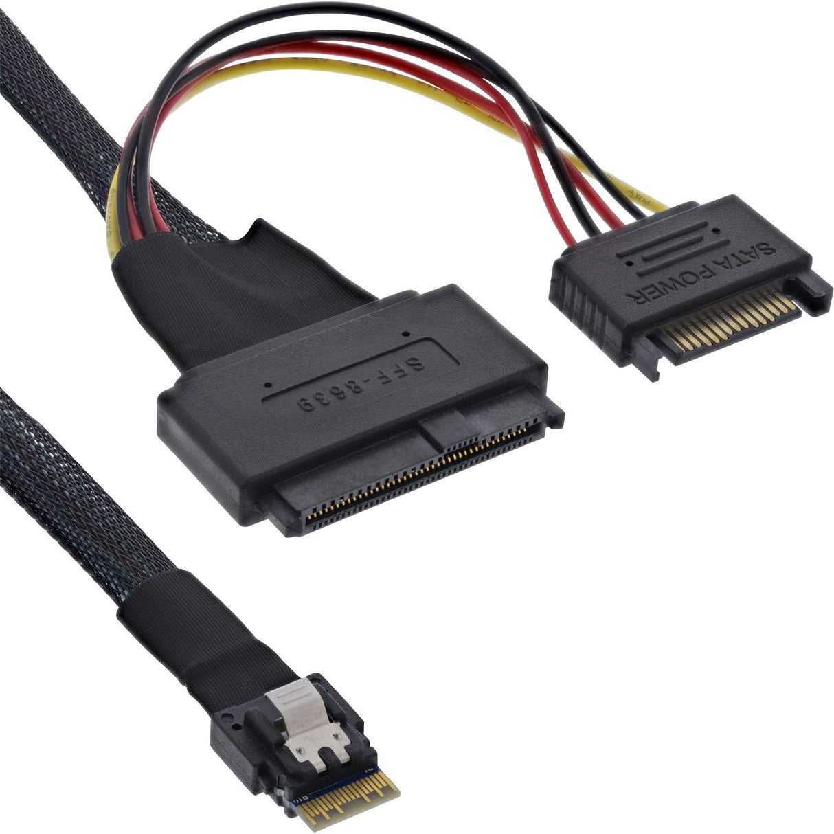 Cable Inline Slim Sas, Sff-8654 A U.2 Sff-8639 + Alimentación Sata, 24 Gb/S, 0,5 M